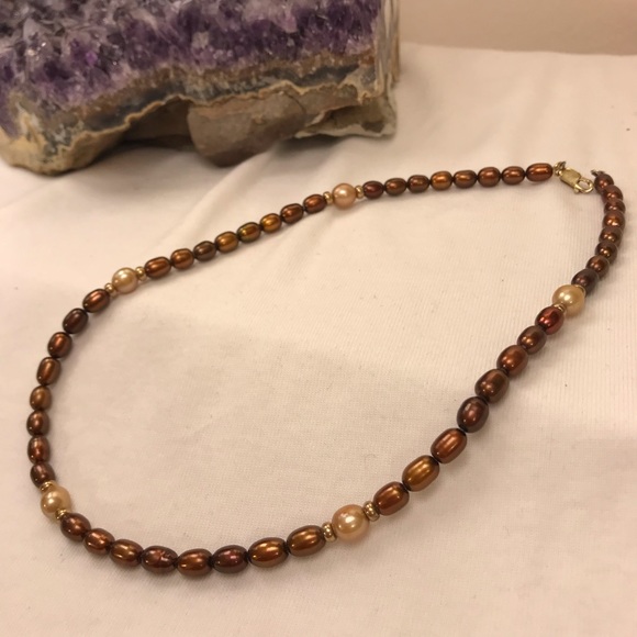 One of a Kind Freshwater Pearl & Gold Necklace - Picture 2 of 7